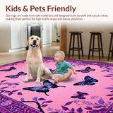 Ultra Soft Area Rug, Non Slip, Stain Resistant, Washable Area Rugs for Living Room, Bedroom, Joyful Whimsical Floral Touch(Pink)