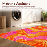 Ultra Soft Area Rug, Non Slip, Stain Resistant, Washable Area Rugs for Living Room, Bedroom, 1970s Inspired Colorful Swirls(Orange)