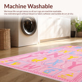 Ultra Soft Area Rug, Non Slip, Stain Resistant, Washable Area Rugs for Living Room, Bedroom, Joyful Discovery Pattern with Bold Colors(Pink)