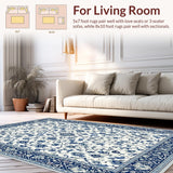 Ultra Soft Area Rug, Non Slip, Stain Resistant, Washable Area Rugs for Living Room, Bedroom, Contemporary Light Blue Blossom Patterns(White)