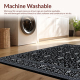 Ultra Soft Area Rug, Non Slip, Stain Resistant, Washable Area Rugs for Living Room, Bedroom, Contemporary Black Area Subtle Botanical(Black)