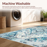 Ultra Soft Area Rug, Non Slip, Stain Resistant, Washable Area Rugs for Living Room, Bedroom, Sophisticated Ivory Abstract Design(Blue)