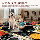 Ultra Soft Area Rug, Non Slip, Stain Resistant, Washable Area Rugs for Living Room, Bedroom, Colorful Semi-Circle Music Motif(Red)