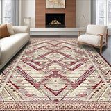 Ultra Soft Area Rug, Non Slip, Stain Resistant, Washable Area Rugs for Living Room, Bedroom, Sunset Echo Beige & Burgundy Geometric Diamond Weave(Beige)