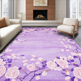 Ultra Soft Area Rug, Non Slip, Stain Resistant, Washable Area Rugs for Living Room, Bedroom, Whimsical Girly Flower Motif(Purple)