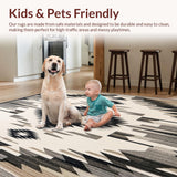 Ultra Soft Area Rug, Non Slip, Stain Resistant, Washable Area Rugs for Living Room, Bedroom, Contemporary Round With Bold Southwestern Inspired Geometric Weaves(Gray)