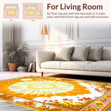 Ultra Soft Area Rug, Non Slip, Stain Resistant, Washable Area Rugs for Living Room, Bedroom, Whimsical Sun and Moon Embellishments(Orange)