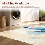 Ultra Soft Area Rug, Non Slip, Stain Resistant, Washable Area Rugs for Living Room, Bedroom, Modern Surf Culture Runner Rug with Wave Geometry and Playful Character Emblems(Blue)