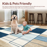 Beige Blue Geo Patchwork Area Modern Floor Art for Home(Beige)