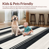 Ultra Soft Area Rug, Non Slip, Stain Resistant, Washable Area Rugs for Living Room, Bedroom, Sleek Dual-Tone Striped Runner Rug Featuring Repetitive Parallel Bands(Black)