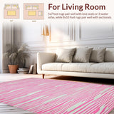 Ultra Soft Area Rug, Non Slip, Stain Resistant, Washable Area Rugs for Living Room, Bedroom, Eclectic Modern Striped Visuals(Pink)
