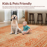 Ultra Soft Area Rug, Non Slip, Stain Resistant, Washable Area Rugs for Living Room, Bedroom, Vibrant Antique Inspired Geometry(Orange)