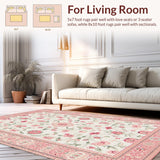 Ultra Soft Area Rug, Non Slip, Stain Resistant, Washable Area Rugs for Living Room, Bedroom, Sophisticated Colorful Geometric Shapes(Ivory)
