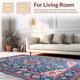 Ultra Soft Area Rug, Non Slip, Stain Resistant, Washable Area Rugs for Living Room, Bedroom, Vibrant Patterned Boho Charm(Blue)