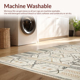 Ultra Soft Area Rug, Non Slip, Stain Resistant, Washable Area Rugs for Living Room, Bedroom, Chic Neutral Toned Diamond Motif(Beige)