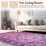 Ultra Soft Area Rug, Non Slip, Stain Resistant, Washable Area Rugs for Living Room, Bedroom, Eclectic Vintage Floral Harmony(Pink)