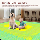 Ultra Soft Area Rug, Non Slip, Stain Resistant, Washable Area Rugs for Living Room, Bedroom, Sunny Playful Curved Motif(Yellow)