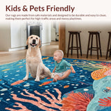 Ultra Soft Area Rug, Non Slip, Stain Resistant, Washable Area Rugs for Living Room, Bedroom, Playroom Education Ocean Animal ABC Number Shape Area Rug(Blue)