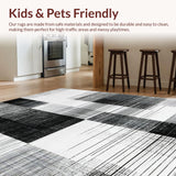 Ultra Soft Area Rug, Non Slip, Stain Resistant, Washable Area Rugs for Living Room, Bedroom, Urban Lines Modern Black and White Porch Area Rug(Black)