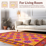 Ultra Soft Area Rug, Non Slip, Stain Resistant, Washable Area Rugs for Living Room, Bedroom, Striking Colorful Geometric Fusion(Orange)