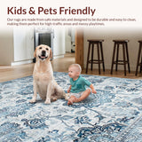 Ultra Soft Area Rug, Non Slip, Stain Resistant, Washable Area Rugs for Living Room, Bedroom, Serene Monochromatic Floral Elements(Blue)