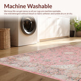 Ultra Soft Area Rug, Non Slip, Stain Resistant, Washable Area Rugs for Living Room, Bedroom, Vintage Floral Boho Elegance(Pink)