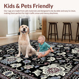 Ultra Soft Area Rug, Non Slip, Stain Resistant, Washable Area Rugs for Living Room, Bedroom, Rustic Textured Floral Composition(Black)