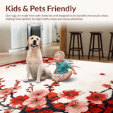 Ultra Soft Area Rug, Non Slip, Stain Resistant, Washable Area Rugs for Living Room, Bedroom, Colorful Japanese Nature Inspired Theme(Red)