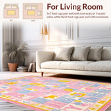 Ultra Soft Area Rug, Non Slip, Stain Resistant, Washable Area Rugs for Living Room, Bedroom, Dynamic Multicolored Animal Alphabet Design(Pink)