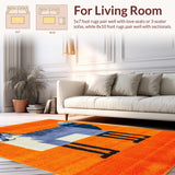 Ultra Soft Area Rug, Non Slip, Stain Resistant, Washable Area Rugs for Living Room, Bedroom, Joyful Creature Celebration Style(Orange)