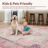 Ultra Soft Area Rug, Non Slip, Stain Resistant, Washable Area Rugs for Living Room, Bedroom, Preppy Ribbon Loop Rug Featuring Artistic Bow Design and Chic Dot Detailing(Pink)