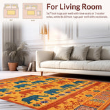 Ultra Soft Area Rug, Non Slip, Stain Resistant, Washable Area Rugs for Living Room, Bedroom, Rustic Elephant-Themed Visual Element(Orange)