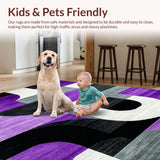 Ultra Soft Area Rug, Non Slip, Stain Resistant, Washable Area Rugs for Living Room, Bedroom, Artistic Color Block Arrangement(Purple)