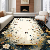 Ultra Soft Area Rug, Non Slip, Stain Resistant, Washable Area Rugs for Living Room, Bedroom, Artisan Black Boho Area with Fantastical Botanical and Moth Accents(Ivory)