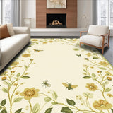 Ultra Soft Area Rug, Non Slip, Stain Resistant, Washable Area Rugs for Living Room, Bedroom, Delicate Insect Floral Harmony(Beige)