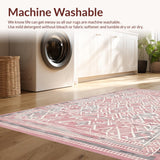 Ultra Soft Area Rug, Non Slip, Stain Resistant, Washable Area Rugs for Living Room, Bedroom, Rustic Textured Geometric Layout(Pink)