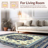Ultra Soft Area Rug, Non Slip, Stain Resistant, Washable Area Rugs for Living Room, Bedroom, Patio Country Wynona Indoor Featuring Blue and Beige(Beige)