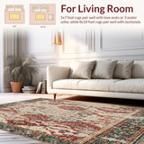 Ultra Soft Area Rug, Non Slip, Stain Resistant, Washable Area Rugs for Living Room, Bedroom, Boho Chic Area Low Pile Abstract Print(Red)