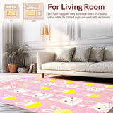 Ultra Soft Area Rug, Non Slip, Stain Resistant, Washable Area Rugs for Living Room, Bedroom, Charming Pastel Bunny Motif(Pink)