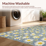 Ultra Soft Area Rug, Non Slip, Stain Resistant, Washable Area Rugs for Living Room, Bedroom, Quaint White Daisy Aesthetic(Blue)