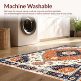 Ultra Soft Area Rug, Non Slip, Stain Resistant, Washable Area Rugs for Living Room, Bedroom, Whimsical Multi-Toned Botanical Pattern(Orange)