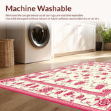 Ultra Soft Area Rug, Non Slip, Stain Resistant, Washable Area Rugs for Living Room, Bedroom, Elegant Floral Area with Timeless Cream and Rose Design(Ivory)