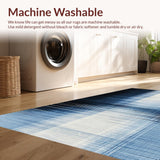 Ultra Soft Area Rug, Non Slip, Stain Resistant, Washable Area Rugs for Living Room, Bedroom, Soft Striped Carpet Ombre Washable Abstract Floor Art(Blue)