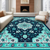 Ultra Soft Area Rug, Non Slip, Stain Resistant, Washable Area Rugs for Living Room, Bedroom, Non-Shedding Floral Medallion Bedroom Carpet(Blue)