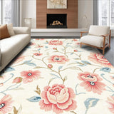 Ultra Soft Area Rug, Non Slip, Stain Resistant, Washable Area Rugs for Living Room, Bedroom, Non Slip Floral Throw(Ivory)