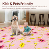 Ultra Soft Area Rug, Non Slip, Stain Resistant, Washable Area Rugs for Living Room, Bedroom, Serene Elegant Flower Aesthetic(Pink)