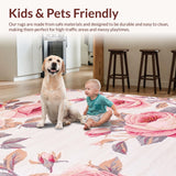 Ultra Soft Area Rug, Non Slip, Stain Resistant, Washable Area Rugs for Living Room, Bedroom, Vivid Rose Shaped Decor Accent(Pink)