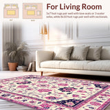 Ultra Soft Area Rug, Non Slip, Stain Resistant, Washable Area Rugs for Living Room, Bedroom, Charming Creamy Floral Whimsy(Ivory)