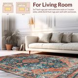 Ultra Soft Area Rug, Non Slip, Stain Resistant, Washable Area Rugs for Living Room, Bedroom, Timeless Rustic Floral Arrangement(Orange)