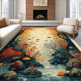 Ultra Soft Area Rug, Non Slip, Stain Resistant, Washable Area Rugs for Living Room, Bedroom, Enchanted Sea World Rug With Majestic Turtle Navigation Aquatic Theme(Brown)